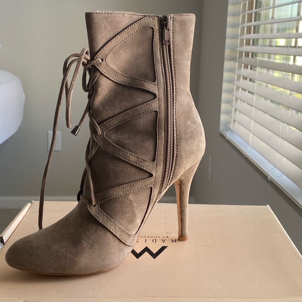 Taupe colored booties worn twice. 7.5 Madison by shoe dazzle